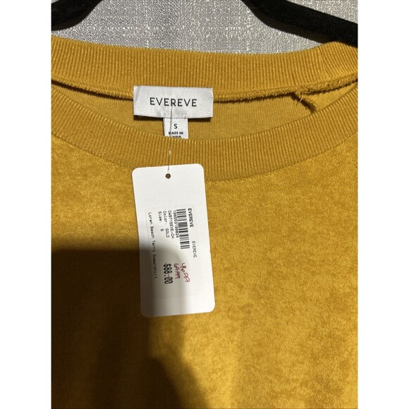 Evereve Yellow Terry Cloth Pullover Sweatshirt Striped Sleeve S rainbow 70s chic - Picture 2 of 7